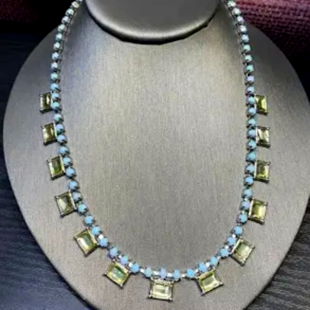 Lia Sophia Silver Tone 16-18" Rhinestone Blue Statement Necklace